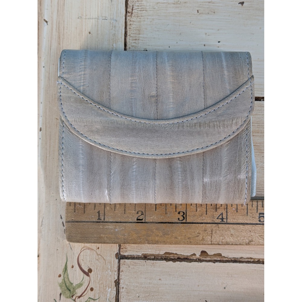Lee Sands Genuine Eel Skin Wallet Gray Blue Accordion Card Holder Korea Vintage - Picture 9 of 11